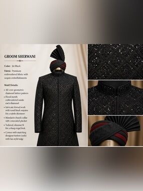 Groom Sherwani Jet Black Embroidered Jacket